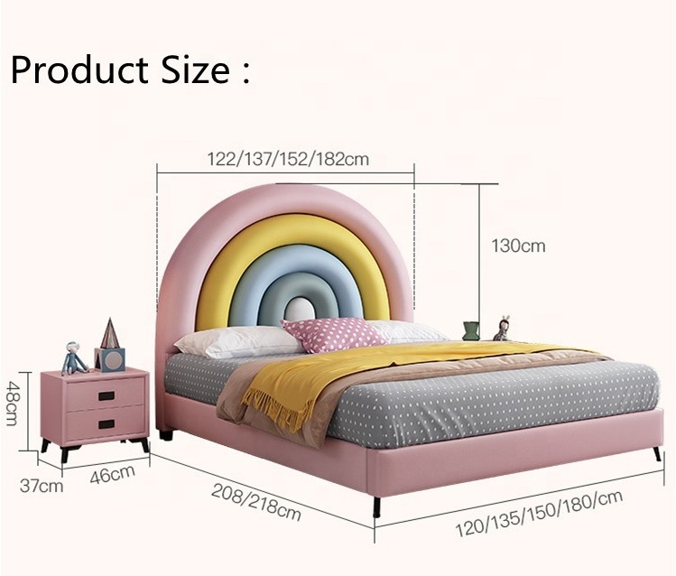 NOVA Solid Wood Children Beds Frame Wholesale Girls Bedroom Furniture Pink Cute Kids Upholstered Rainbow Bed With Storage