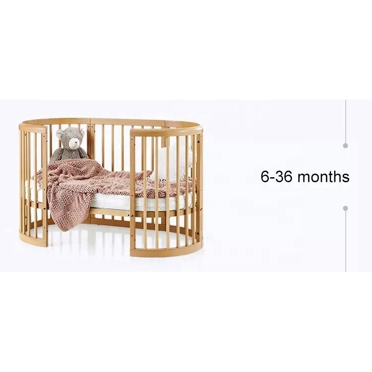 NOVA Round Design Newborn Baby Crib Bed Mobile Cot Solid Wood Parents Bedside Cribs Convertible Toddler Bed