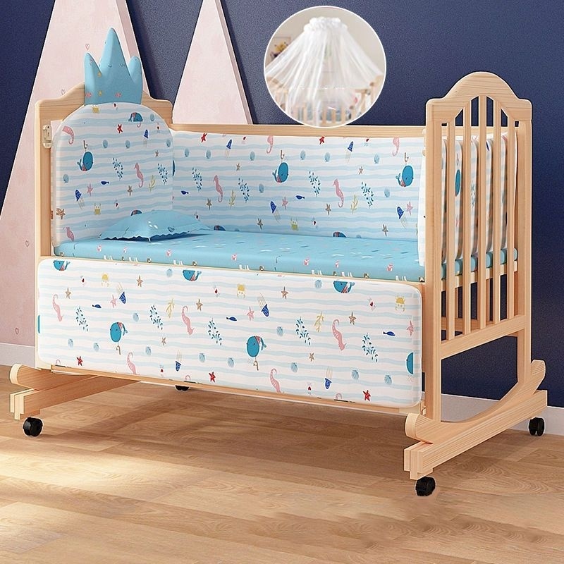 NOVA Solid Wood Adult Bedside Kids Baby Crib Cot Lit Bebe Multifunctional Convertible Newborn Baby Sleep Cribs Bed With Wheels