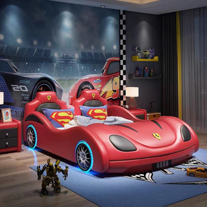 Nova 2024 Multifunctional Children's Bedroom Furniture PU Leather Kids Car Bed With Lights And Bluetooth Sound For Boys