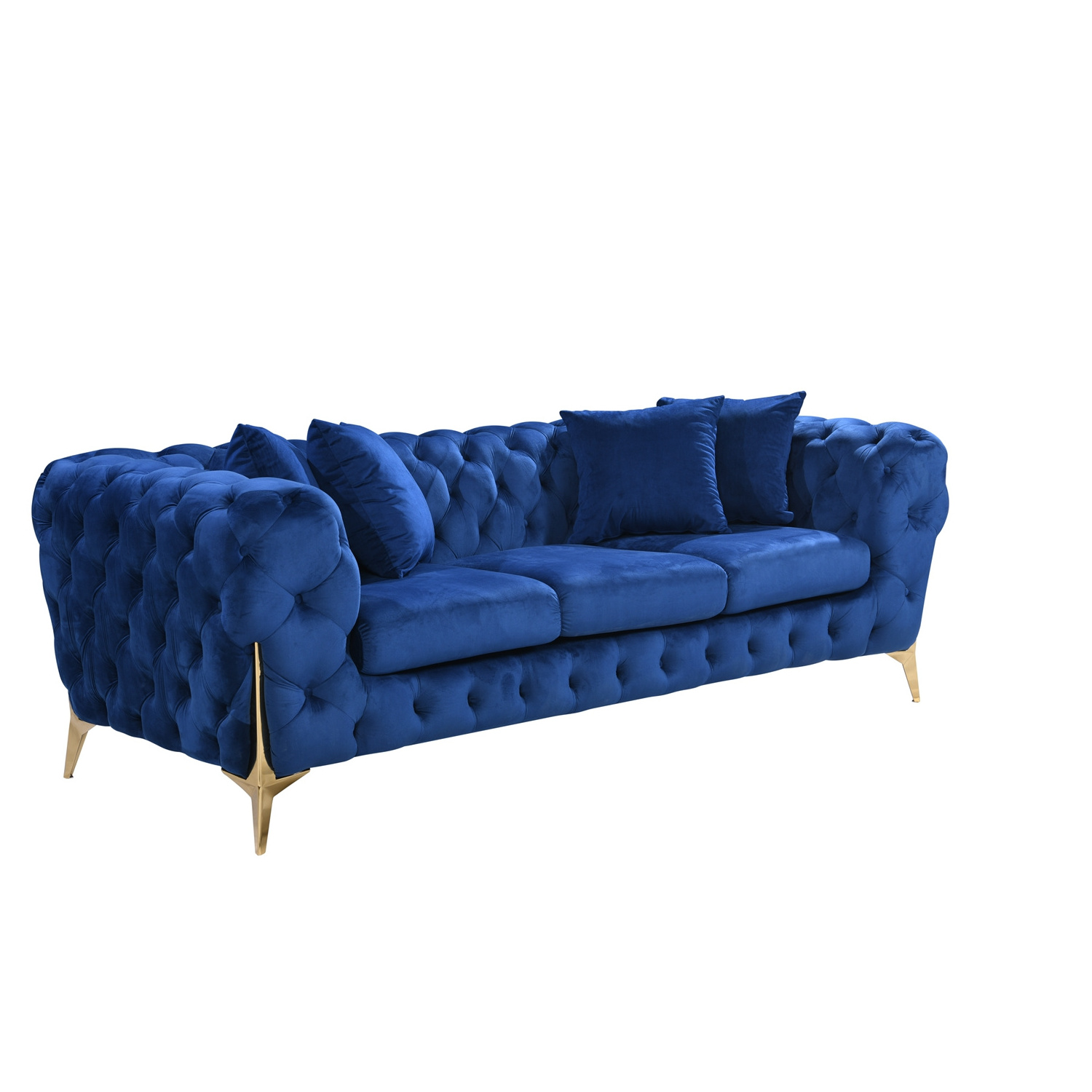 NOVA Blue Royal Classical 3-Seater Sofa Set Luxury Living Room Furniture Italian Fancy Large Velvet Fabric Couches Sofa