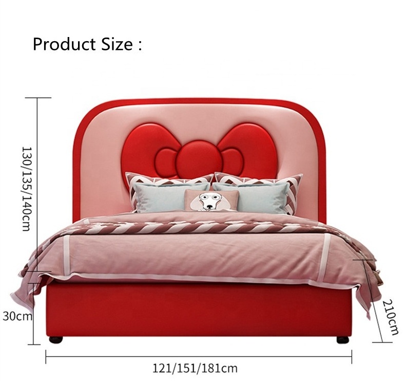 Nova Cute Hello Kitty Girls Bedroom Set Furniture Cartoon Bow Tie Headboard Solid Wood Red Kids Bed Customize Twin Girl Beds