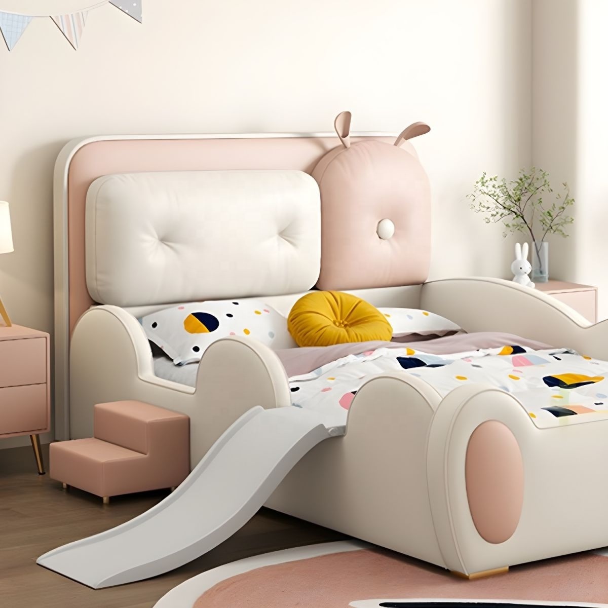 NOVA Luxury Cartoon Cat Design Modern Princess Dream Bed For Kids Girls Room Furniture Child Storage Bed With Slide