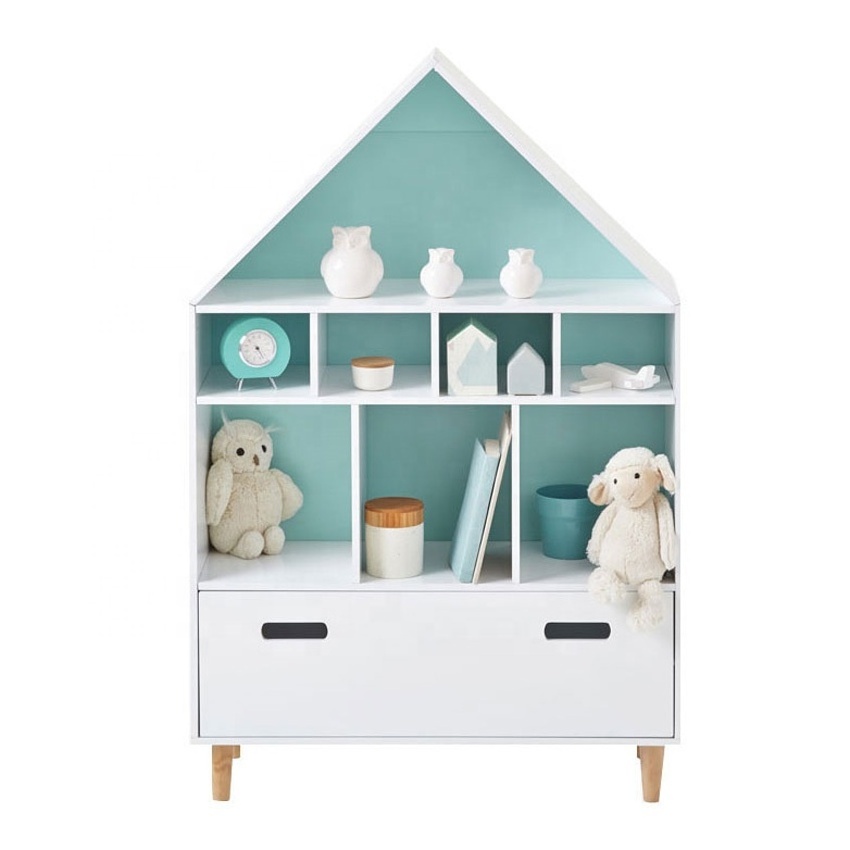 NOVA House Shape Toddler Bookshelf Wooden Children Storage Cabinet Modern Design Kids Bookcases For Nursery Storage Furniture