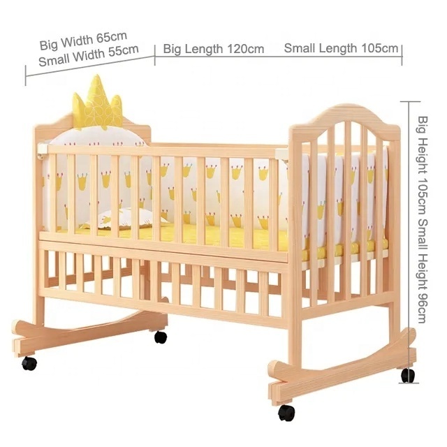 NOVA Solid Wood Adult Bedside Kids Baby Crib Cot Lit Bebe Multifunctional Convertible Newborn Baby Sleep Cribs Bed With Wheels