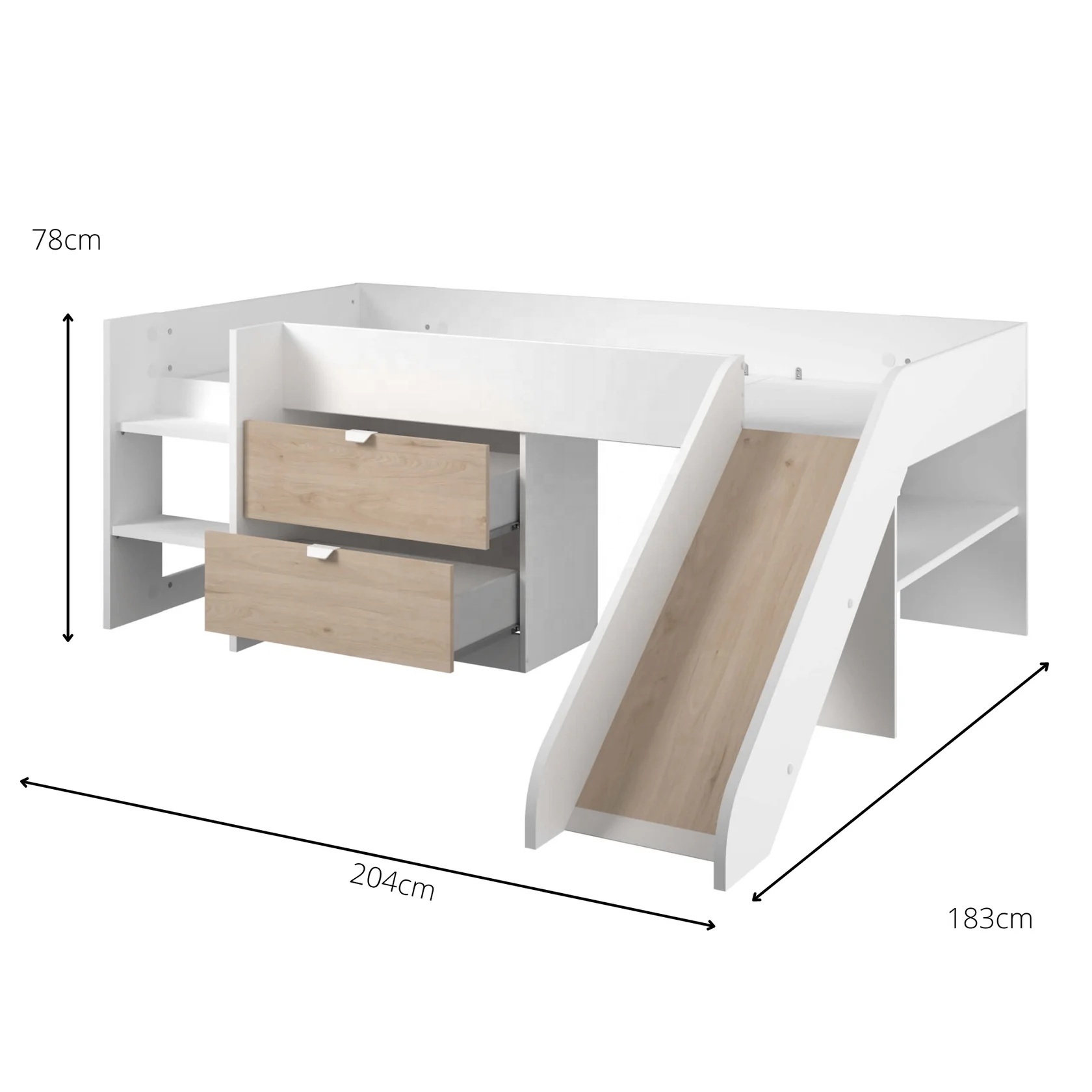 NOVA Modern Kids Bedroom Wooden Low Bunk Bed With 2 Drawers Children Room Full Size Single Bed With Slide