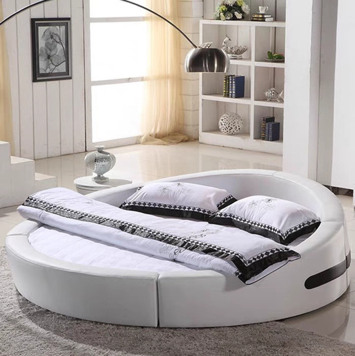 Nova 2024 New Hot Selling Adult Bedroom Furniture Wooden Bedframe PU Leather Round Upholstered Bed