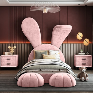 NOVA New Bunny Kids Bed Room Furniture Pink Princess Girls Bedroom Rabbit Design Children Bed Upholstered Fabric Girls Beds