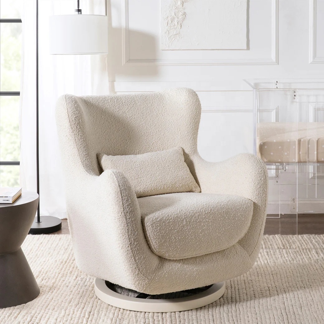 NOVA White Swivel Glider Rocker Recliner Nursery Room Furniture Polar Fleece Finish Lounge Recliner Rocking Sofa Chair