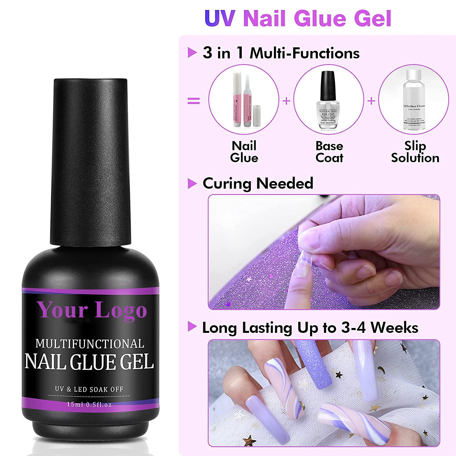 3 in 1 High Viscosity Art Decoration Strong Adhesion Drilling Super Glue Uv Gel Nail Tips Nail Gel Glue