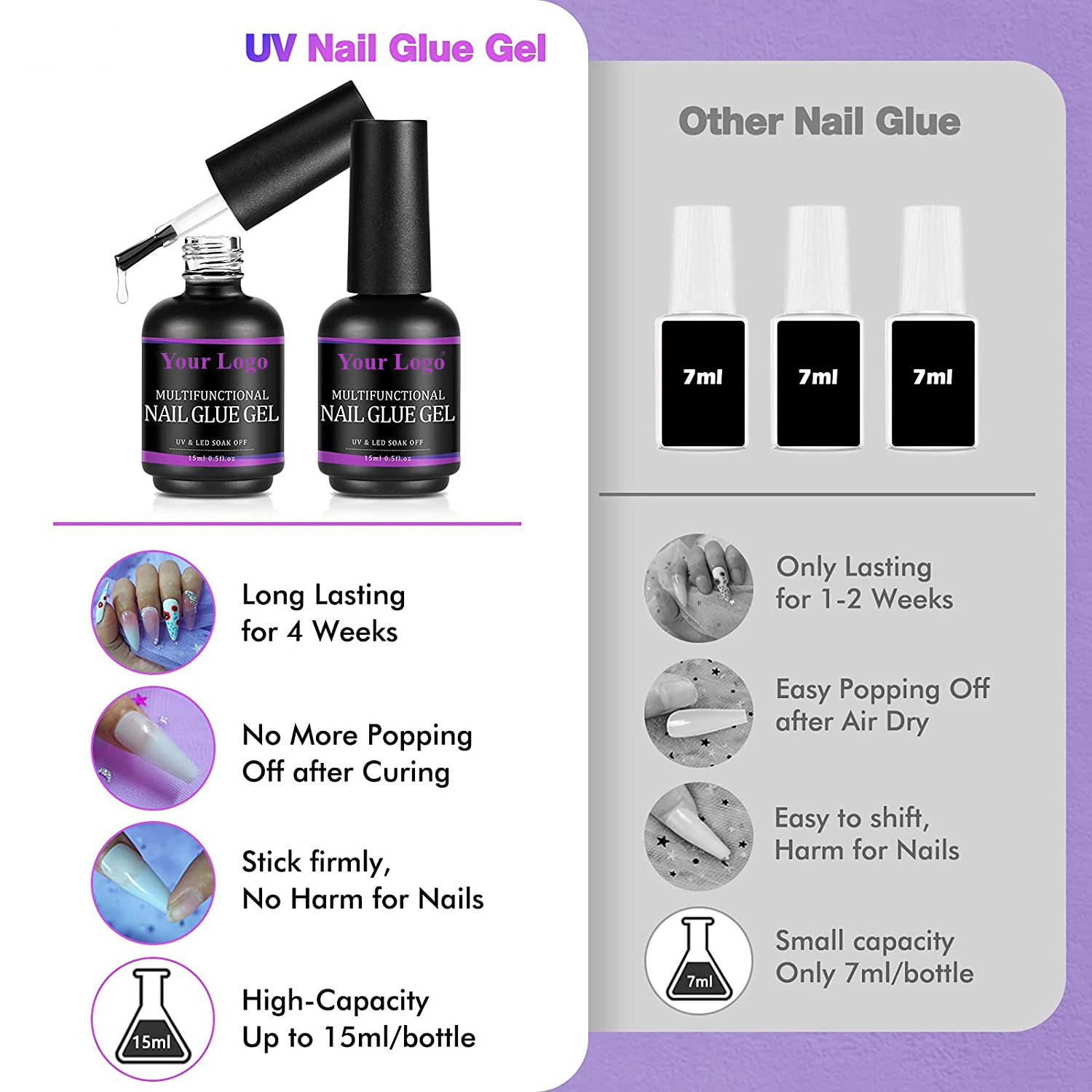 3 in 1 High Viscosity Art Decoration Strong Adhesion Drilling Super Glue Uv Gel Nail Tips Nail Gel Glue