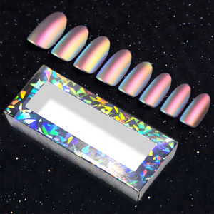 Customize Box Packaging Short Squoval Fake Nails Rainbow Color False Nails ABS Acrylic Press On Nails