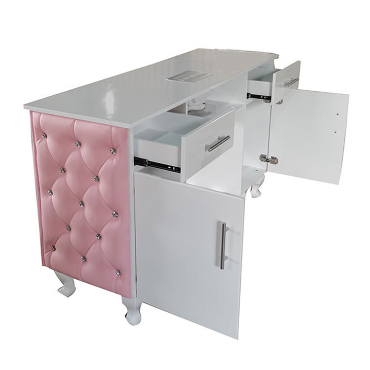 Salon Manicure Technician Table Pink Nail Desk Table Modern with Vent Dust Collector