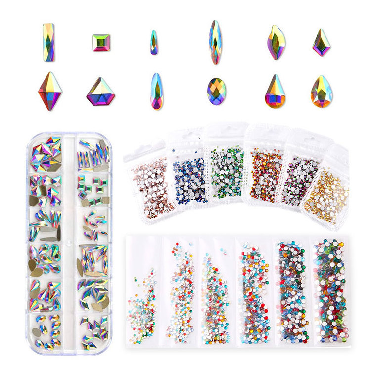 Wholesale Bulk Glue 3D Accessory Press on False Nails Decorations Crystals Diamond Nail Art Rhinestone