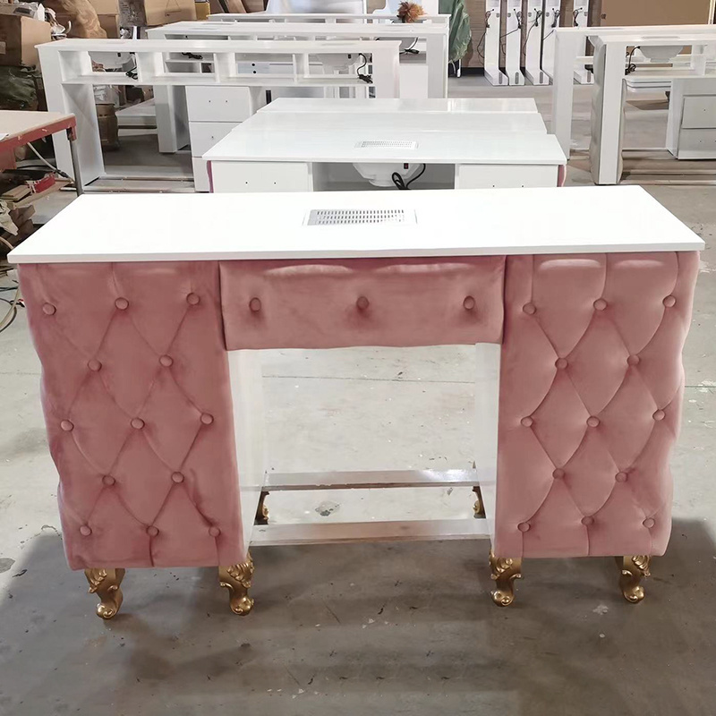 Salon Manicure Technician Table Pink Nail Desk Table Modern with Vent Dust Collector