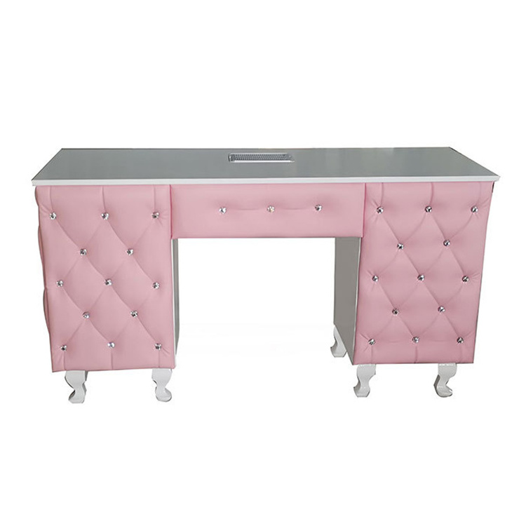 Salon Manicure Technician Table Pink Nail Desk Table Modern with Vent Dust Collector