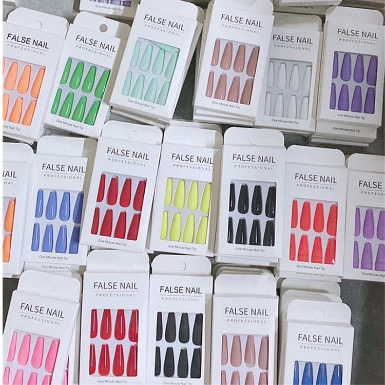 24Pcs/Set With Sticker Rainbow Ballerina Full Cover Press on Nail Art Tips Artificial Long Coffin Designed Press On Nails