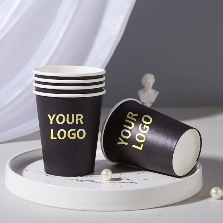 Custom Logo Printed Disposable Paper Cups Coffee Tea Water Milk Beverage White Black 4oz 6oz 8oz Paper Cup for Salon Spa