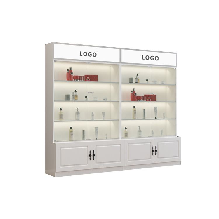 Floor Standing Rack Glass Cosmetic Make Up Shelf Display Gel Nail Polish Display Cabinets with Lock