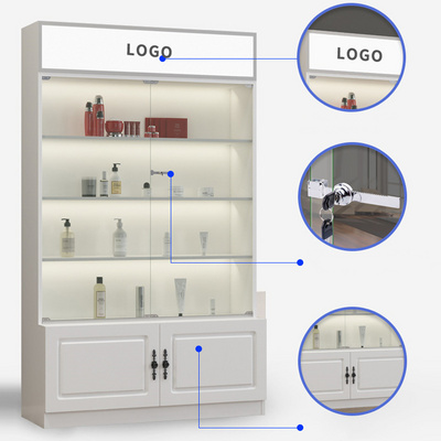 Floor Standing Rack Glass Cosmetic Make Up Shelf Display Gel Nail Polish Display Cabinets with Lock