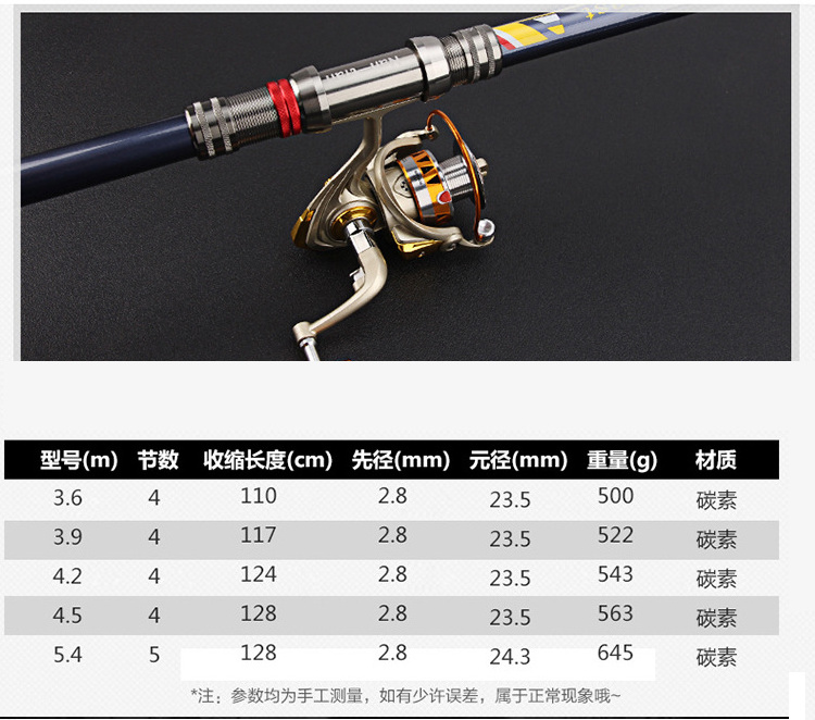 Telescopic Fishing Travel 3.6m 3.9m 4.2m 4.5m 5.4m Throwing Surfcasting Pole Telescopic Portable Remove Seat Sea Fishing Rod