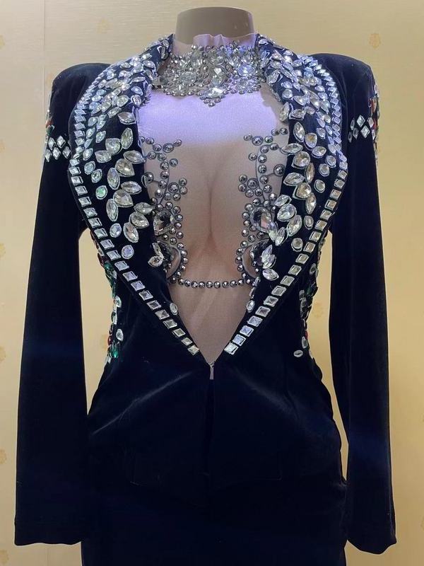 Wholesale Clothing Vendor Women Sexy Lowcut Arabic Evening Gowns Dresses Shiny Rhinestone Party Dresses Gowns Long Sleeves