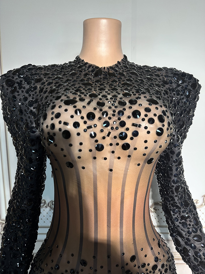 Nocance Novance Apparel Design Services Black Diamond Mesh Evening Dresses 2022 Long Sleeves Elegant Quinceanera Dresses 15