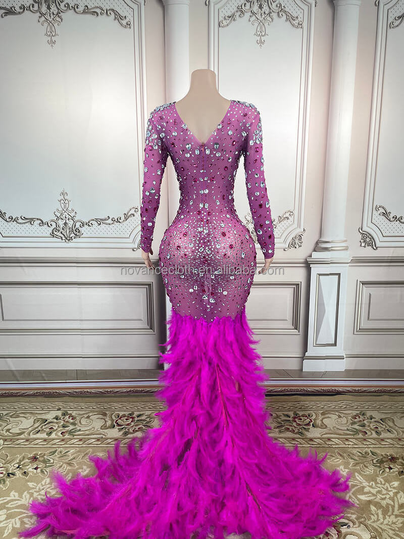 Novance Fall Fashion 2022 Elegant Feather Tailing Mermaid Gowns Prom Evening Dress Transparent Dazzling Diamond Night Gown Women