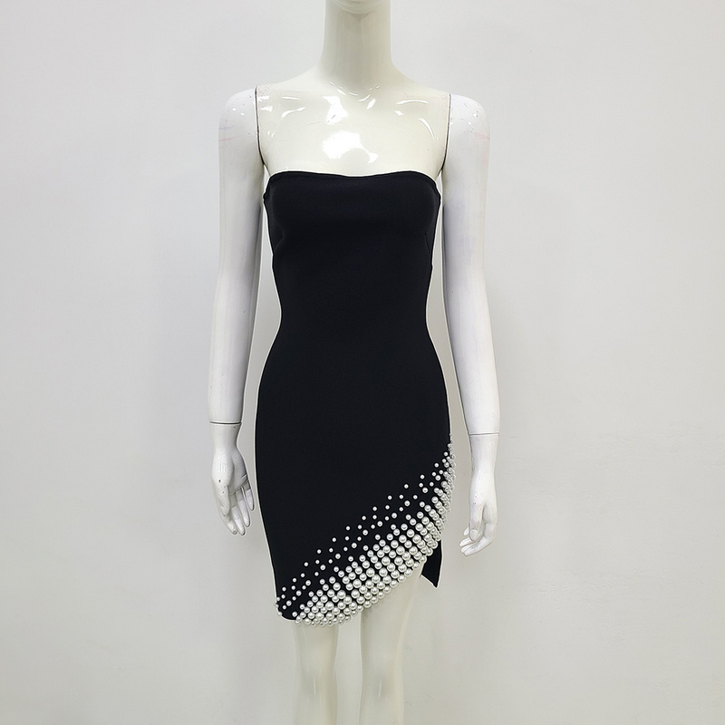 NOVANCE 2024 new products bodycon white pearls sexy mini black tube dress ladies dress short for club party evening banquet