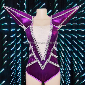 2023 Hot Selling Products Purple Mirror Shiny Club Wear Party Costume For Women Luxury Fashion Sexy Rhinestone Jumpsuit