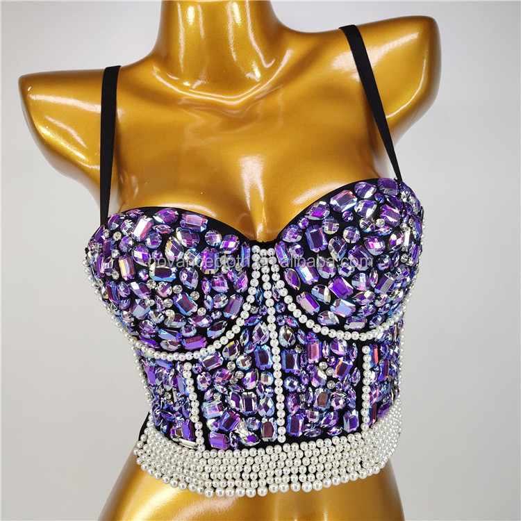 NOVANCE2022 new trends Orange Laser Diamond Pearl Stage Costume underwear women rhinestone bra sexy summer suspenders