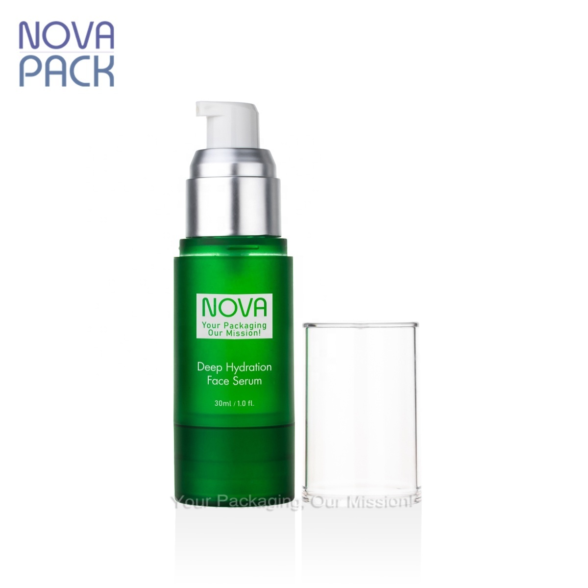 airless vacuum serum pump bottle 15ml 30ml 50ml round cylinder green frosted plastic airless cosmetic cream pump bottle