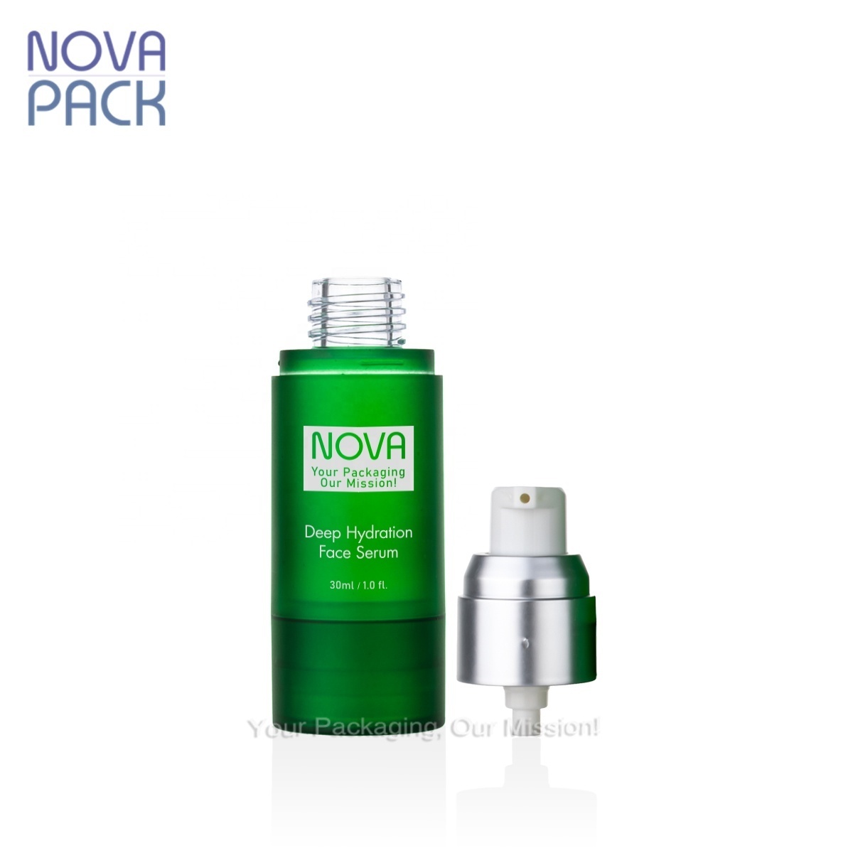 airless vacuum serum pump bottle 15ml 30ml 50ml round cylinder green frosted plastic airless cosmetic cream pump bottle