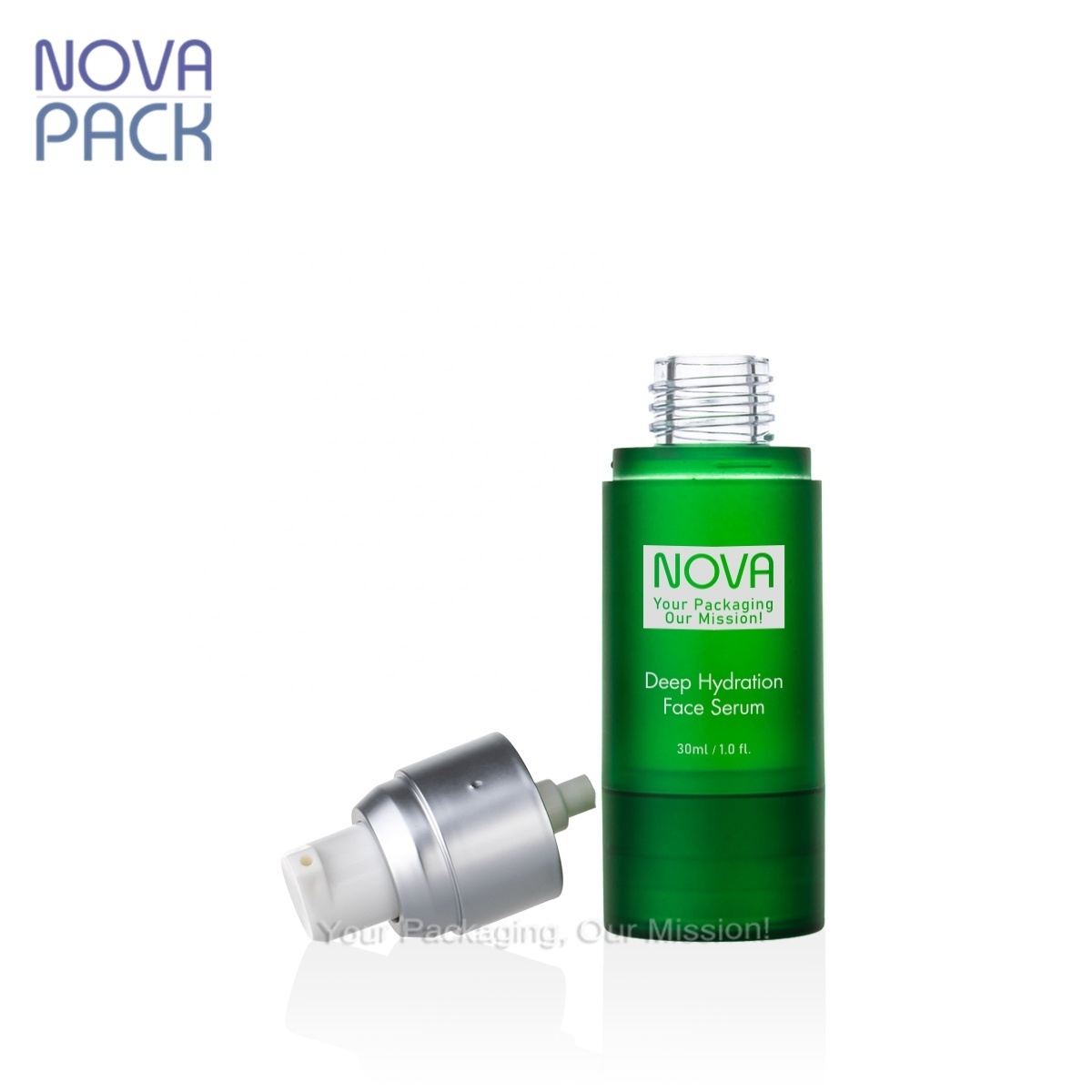 airless vacuum serum pump bottle 15ml 30ml 50ml round cylinder green frosted plastic airless cosmetic cream pump bottle