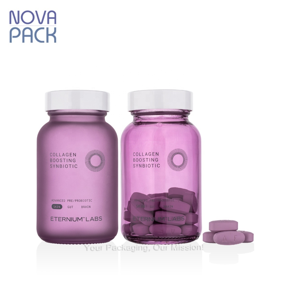 100cc 120cc 150cc 200cc wide mouth purple glass gummies vitamin pill bottle packaging 100ml supplements capsule glass bottle