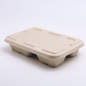 Custom Logo Biodegradable Sugarcane Bagasse Sushi Plate Tray Sugar Cane Disposable Food Takeaway Container With Lid