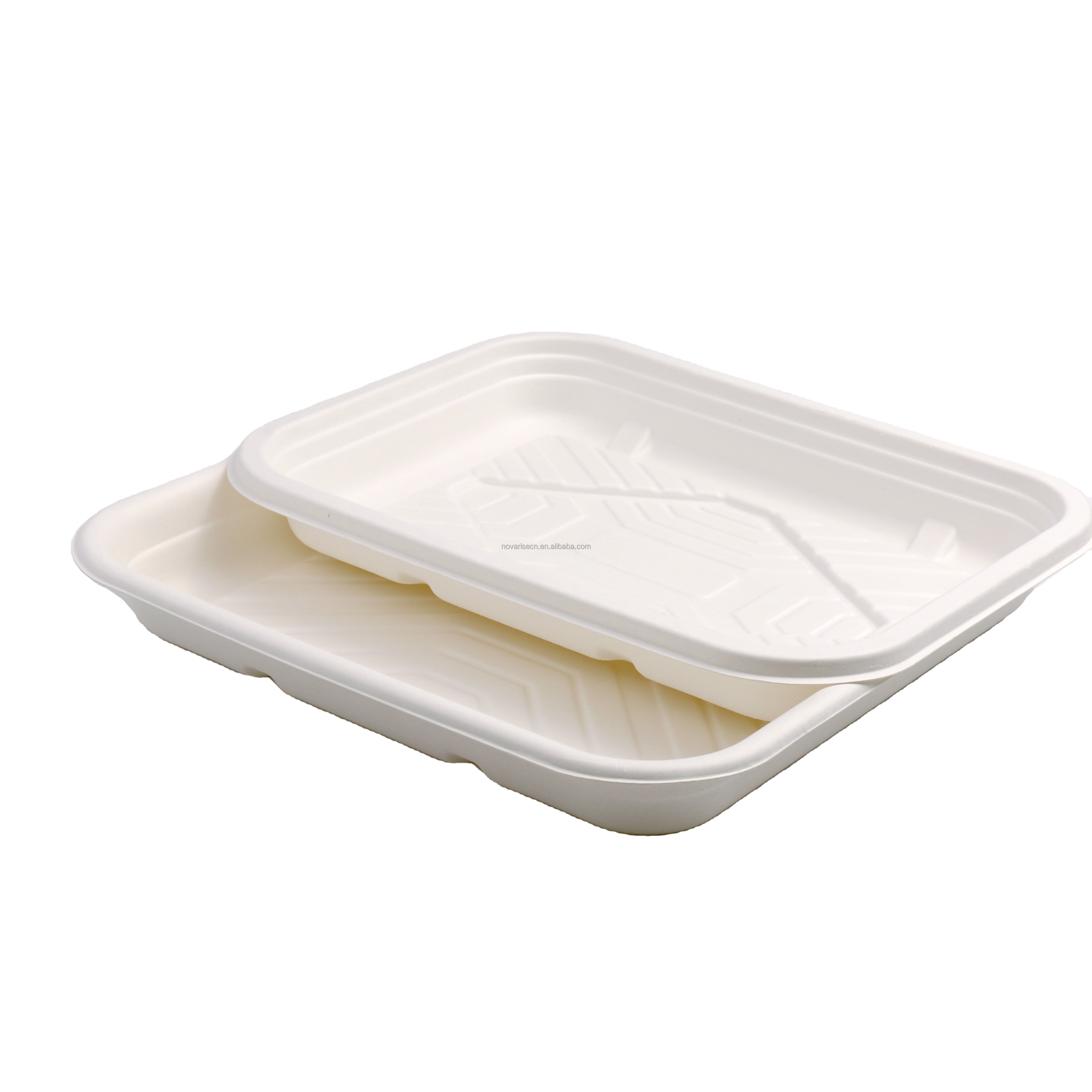 Custom Logo Biodegradable Sugarcane Bagasse Sushi Plate Tray Sugar Cane Disposable Food Takeaway Container With Lid