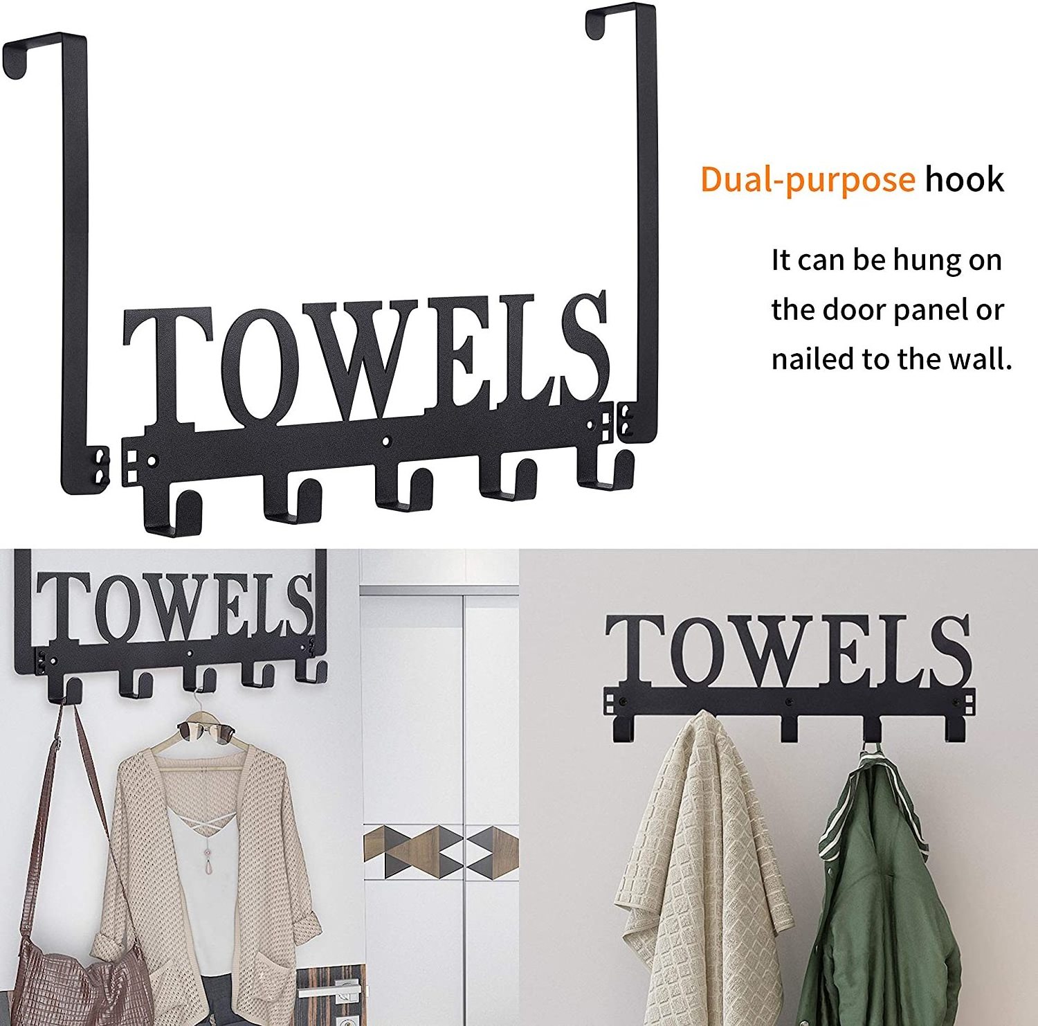 Amazon Hot Towel Holder for Bathroom Door Mount Kitchen Towel Rack Over The Door