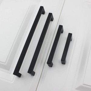 Classic Square Matte Black Furniture Handle Stainless Steel Cabinet Pulls for Drawer Wardrobe Black Furniture Handle