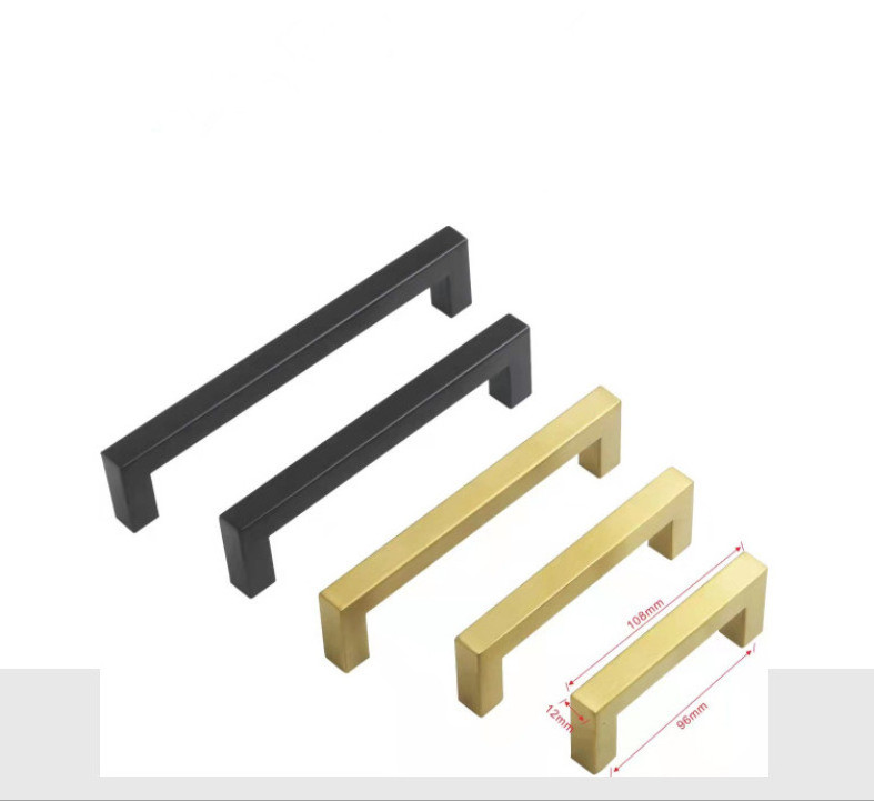 Classic Square Matte Black Furniture Handle Stainless Steel Cabinet Pulls for Drawer Wardrobe Black Furniture Handle