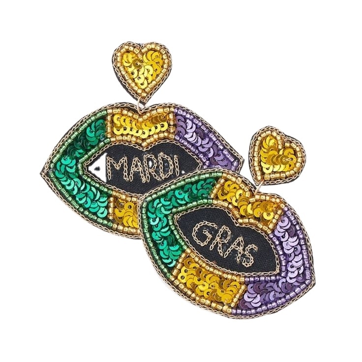 Festival-ready bead embroidery Intricate Mardi Gras bead detailing Customizable seed bead earrings Vibrant festival beadwork