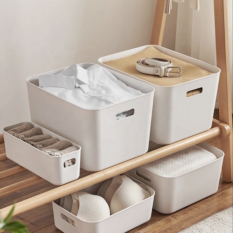 White storage basket for kitchen pantry organizer plastic storage container with handles Plastic Box & Organizer