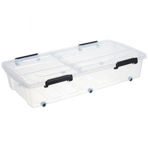 Plastic folded lid under-bed strong big capacity transparent household organizer toys clothes storage box bins