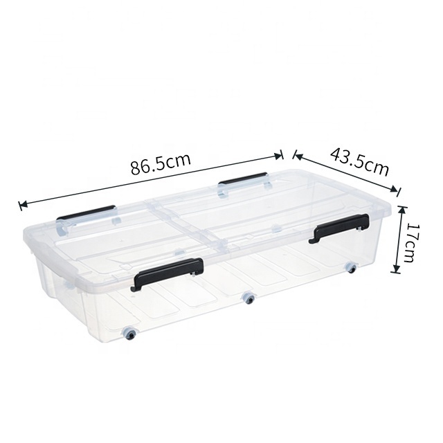 Plastic folded lid under-bed strong big capacity transparent household organizer toys clothes storage box bins