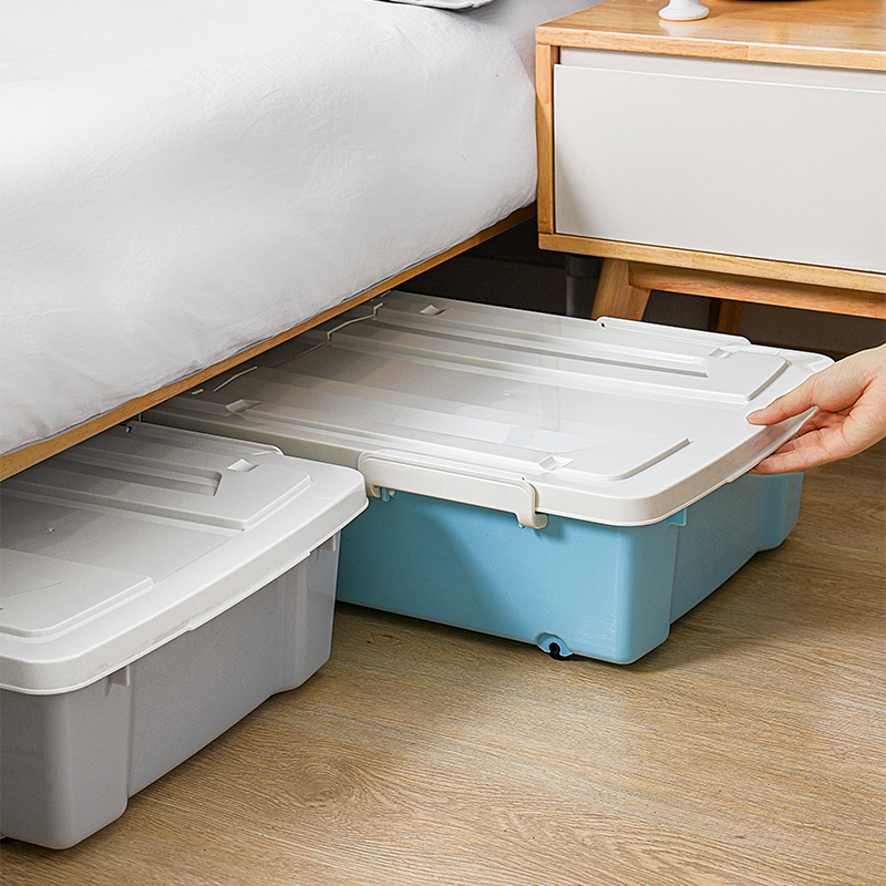 Plastic folded lid under-bed strong big capacity transparent household organizer toys clothes storage box bins