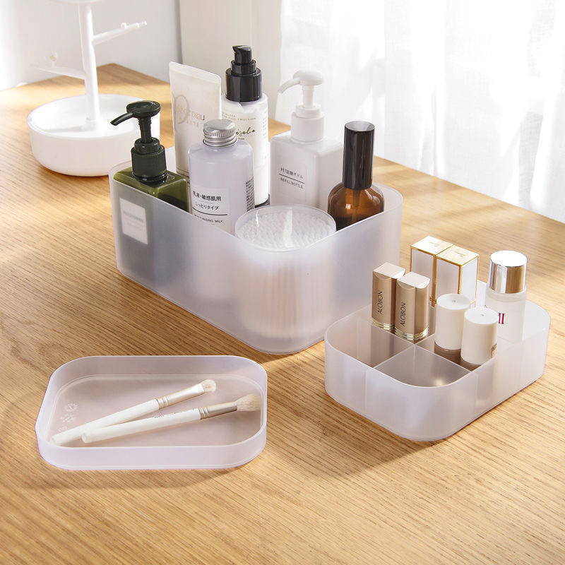 household storage plastic boxes bins make up organization convenient tote Plastic Stackable Bathroom Vanity Countertop Storager