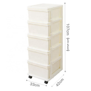 Customizable 5 Layers Stackable Ivory White Plastic Drawer Eco Friendly Baby Clothes Toy Storage Plastic Cabinet