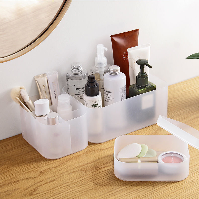 household storage plastic boxes bins make up organization convenient tote Plastic Stackable Bathroom Vanity Countertop Storager