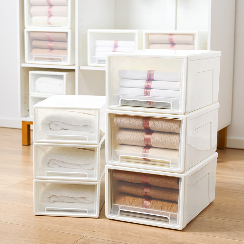 Large Capacity Plastic Drawer Clothes Storage Box New Design White Drawer Storage Box Baby Clothes Safe Storage