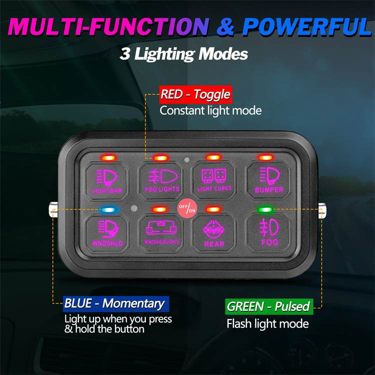 Solid Momentary Pulsed Led Lights On Off Control Rgb 8 Gang Multifunction Switch Panel